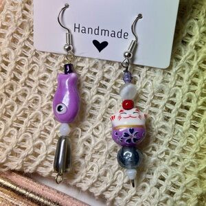 Handmade Purple and Silver Dangle Earrings